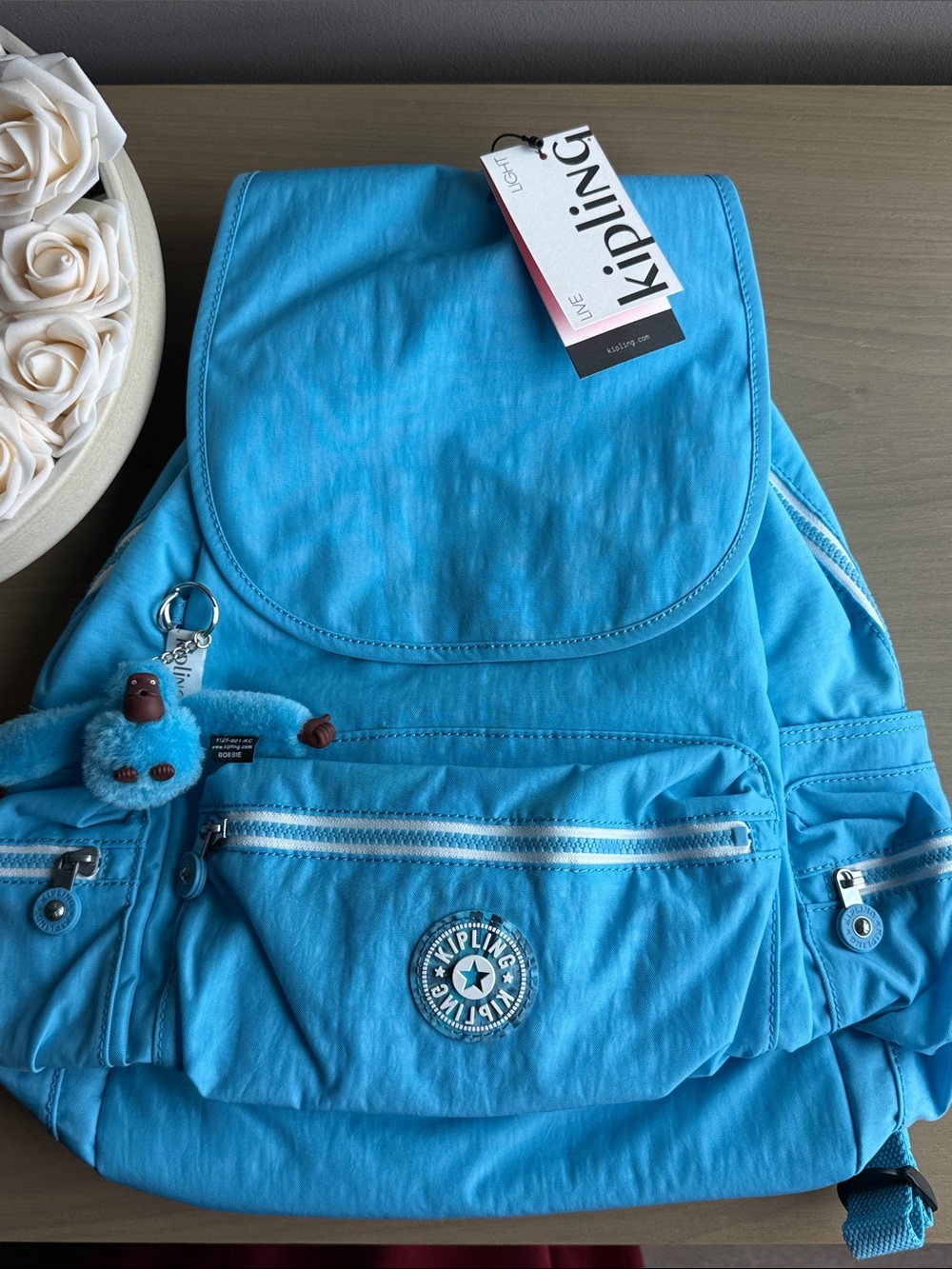 Kipling Ezra Backpack Powder Blue Marble NWT Lightweight School Travel Bag